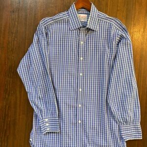 Turnbull & Asser Blue and White Striped Button Down Shirt